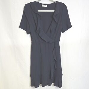 Popular 21 Ruffle Surplice‎ V-Neck Wrap Air Flow Flare Dress, Blue, Size Small